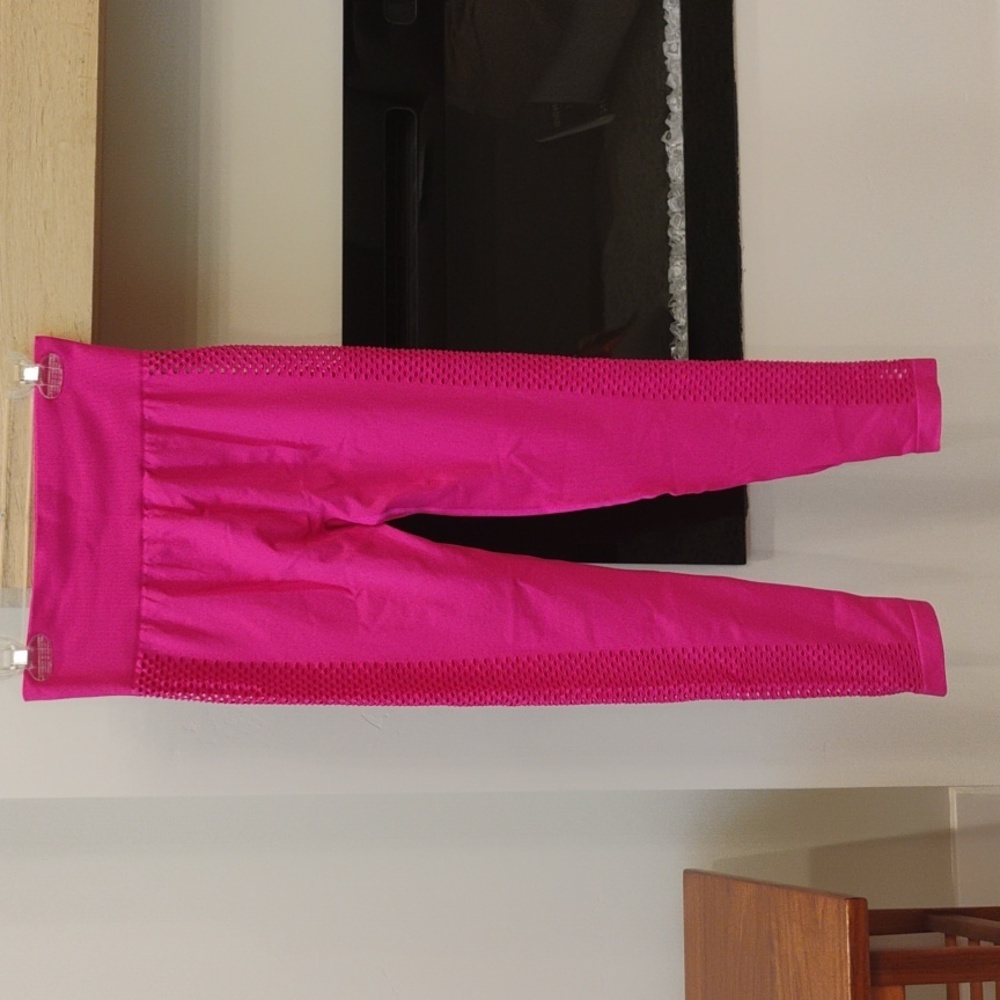 High Waisted Leggings Tummy Control Pants With Mesh Cutout Women's Size L NWOT